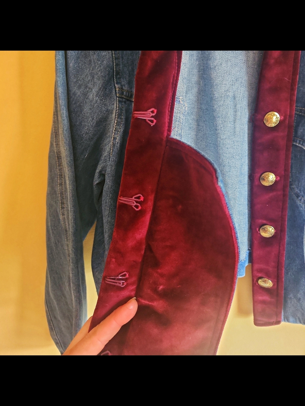 Vintage 80's Cache Xr Jacket with Burgundy Velvet Placket and Gold Trim - Picture 6 of 8